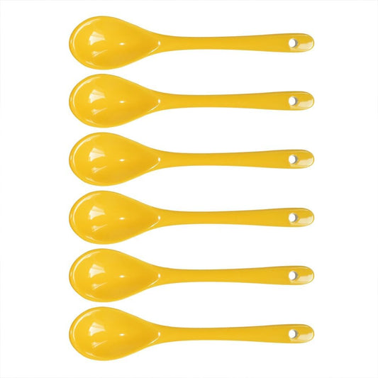 Yellow 6 pcs Porcelain Egg Spoons Ceramic Spoons 4.7 inch Coffee Dessert Yogurt Tea Milky Tea