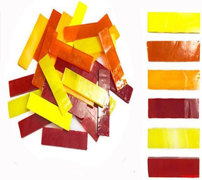 Rectangle Mosaic Tiles Stained Glass, 1x4CM Textured Glass Mosaic Making with Handmade for DIY Art Crafts, Home Decorations - About 74Pcs 200G(0.44LB),Red & Yellow