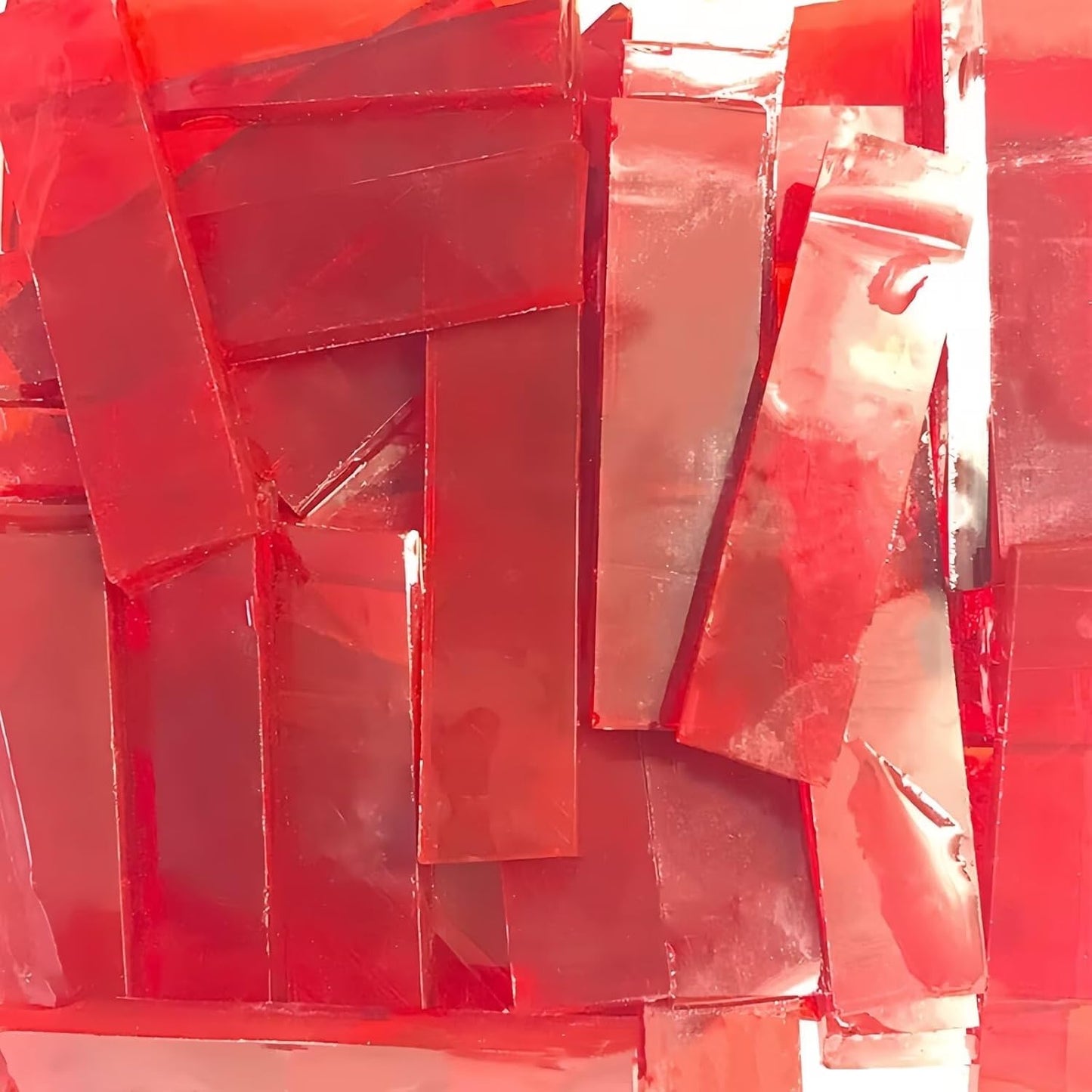 Rectangle Mosaic Tiles Stained Glass, 1x4CM Textured Glass Mosaic Making with Handmade for DIY Art Crafts, Home Decorations - About 74Pcs 200G(0.44LB),Red & Yellow