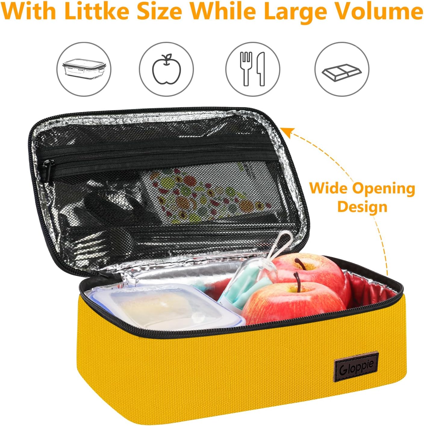 Mini Lunch Box Small Kids Lunch Bag Compact LunchBox Bag, CPC Certified | Child-Safe Materials, Insulated LunchBag Reusable Sandwich Containers Snack Box, Yellow