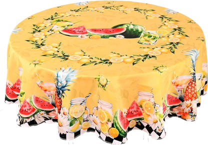 Lemon Watermelon Tablecloth Washable Round Table Cover for Kitchen Dining Decoration 60 Inch