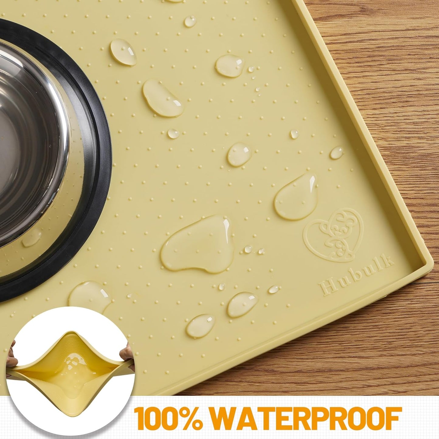 Dog Feeding Mat,100% Waterproof Food Grade Silicone Pet Food and Water Bowl Placemat,Dishwasher, High Raised Edge to Prevent Spills,Nonslip Tray to Stop Messes on Floor (24"x16"x0.5", Yellow)