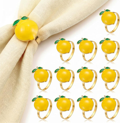 12 Pcs Lemon Napkin Rings Yellow Summer Metal Napkin Holders Farmhouse Lemon Table Decor Rustic Fruit Serviette Buckles Party Favor Gift for Garden Wedding Holiday Family Dinner Decor