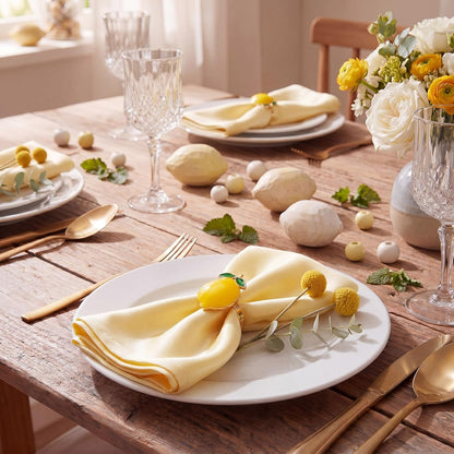 12 Pcs Lemon Napkin Rings Yellow Summer Metal Napkin Holders Farmhouse Lemon Table Decor Rustic Fruit Serviette Buckles Party Favor Gift for Garden Wedding Holiday Family Dinner Decor