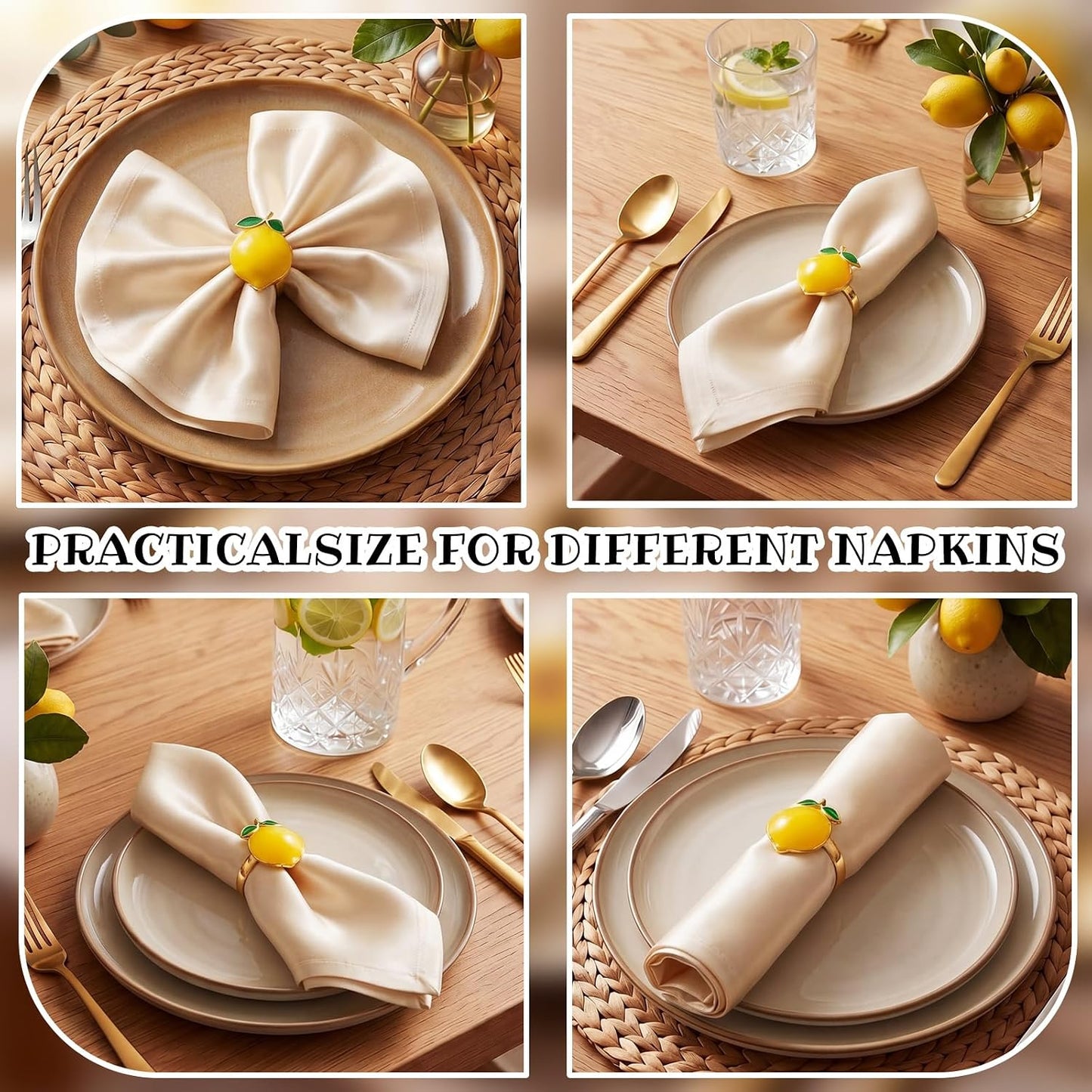 12 Pcs Lemon Napkin Rings Yellow Summer Metal Napkin Holders Farmhouse Lemon Table Decor Rustic Fruit Serviette Buckles Party Favor Gift for Garden Wedding Holiday Family Dinner Decor