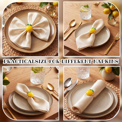 12 Pcs Lemon Napkin Rings Yellow Summer Metal Napkin Holders Farmhouse Lemon Table Decor Rustic Fruit Serviette Buckles Party Favor Gift for Garden Wedding Holiday Family Dinner Decor