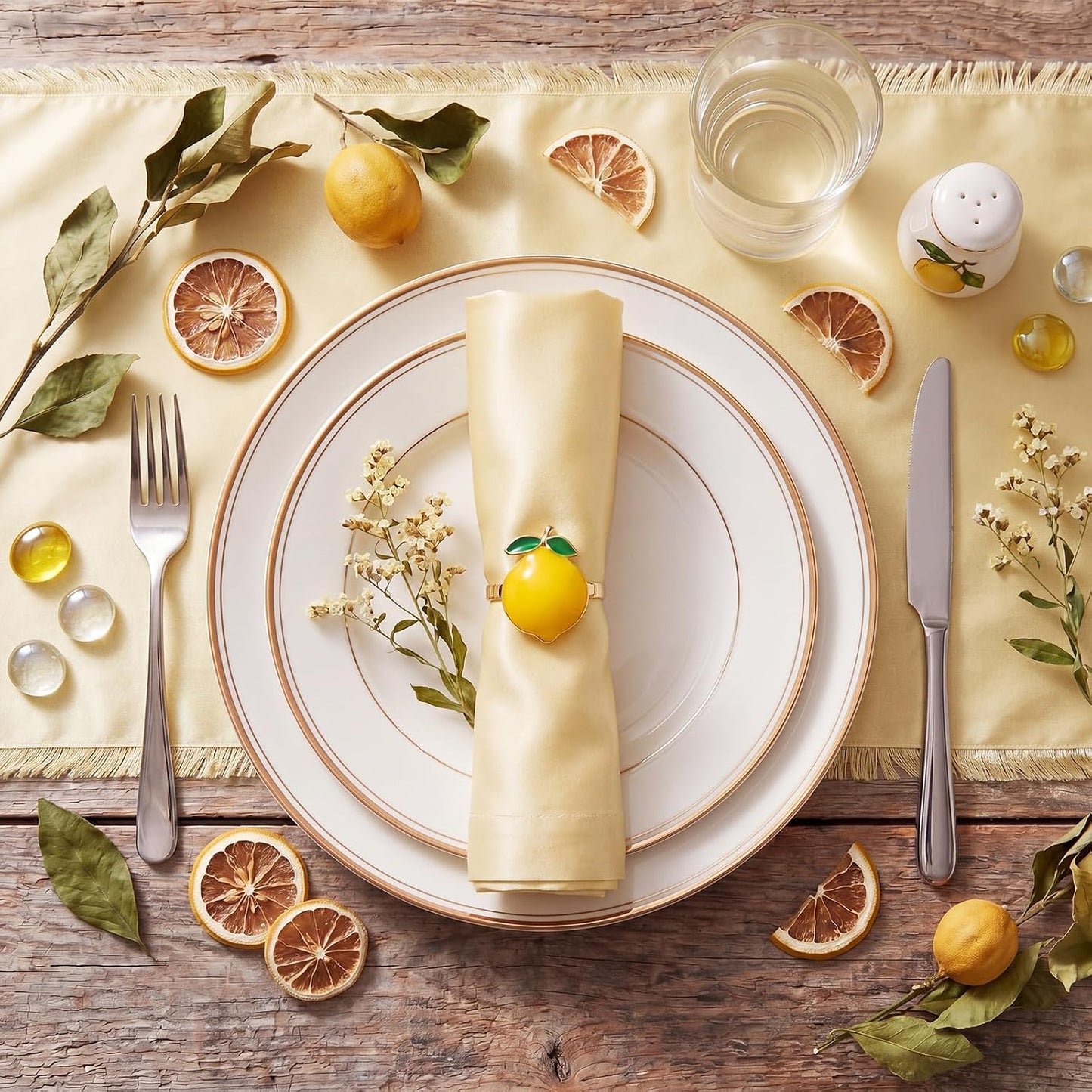 12 Pcs Lemon Napkin Rings Yellow Summer Metal Napkin Holders Farmhouse Lemon Table Decor Rustic Fruit Serviette Buckles Party Favor Gift for Garden Wedding Holiday Family Dinner Decor