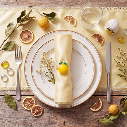 12 Pcs Lemon Napkin Rings Yellow Summer Metal Napkin Holders Farmhouse Lemon Table Decor Rustic Fruit Serviette Buckles Party Favor Gift for Garden Wedding Holiday Family Dinner Decor