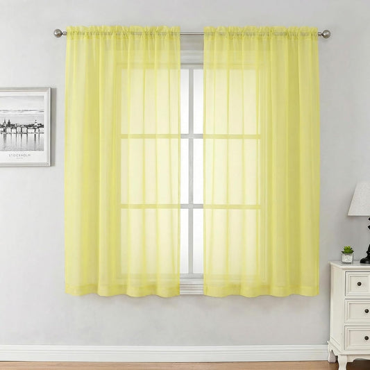 Aiyufeng Lemon Sheer Curtains 63 Inch Length 2 Panels Set for Living Room, Light Filtering Lemon Window Sheers Drapes for Bedroom, Each 42" W x 63" L