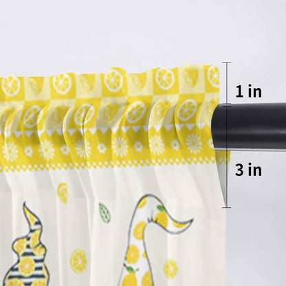 Sheer Window Valance Fruit Lemon Gnome Semi Voile Short Curtain Rod Pocket Farmhouse Green Leaves Yellow Valances Window Treatment for Bedroom Living Room Kitchen 54x18in