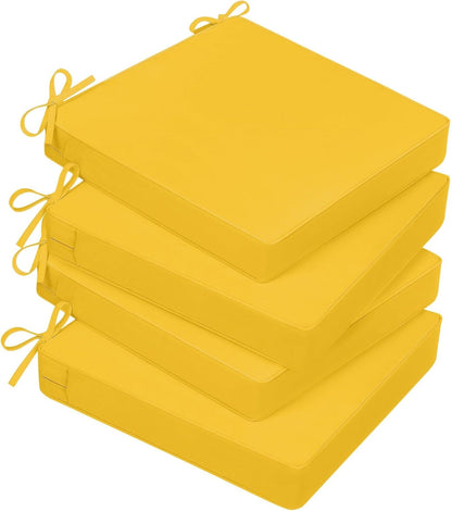Basic Beyond Outdoor Chair Cushions for Patio Furniture, Waterproof Outdoor Seat Cushions Set of 4 19 x 19, Patio Chair Cushions Set of 4 with Ties and Handle, Yellow
