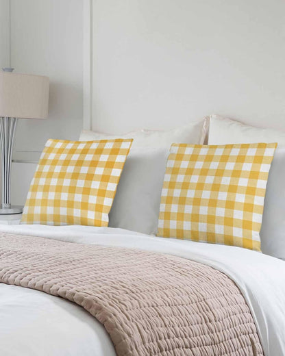 Yellow Buffalo Check Plaid Pillow Covers 18x18 Set of 2, Cotton Linen Reversible Throw Pillows Covers for Outdoor Couch Sofa Living Room, Farmhouse Style Decorations Pillow Cases Cushion Cover
