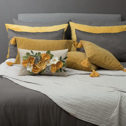 OiseauVoler Decorative 3D Flower Throw Pillow Covers 12x20 Inch Yellow | Accent Floral Pillowcases for Couch Bed Living Room Farmhouse Home Decor