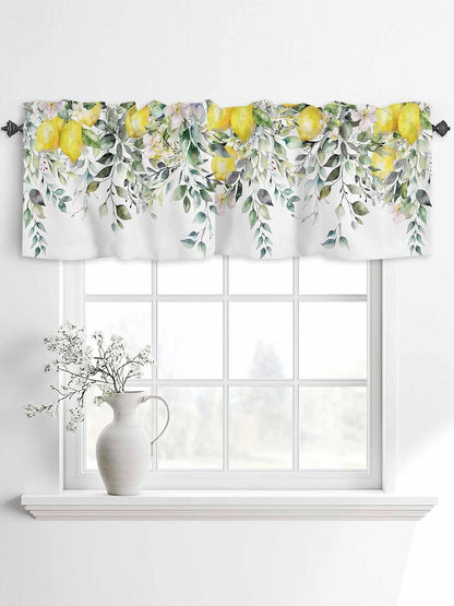 2 Pack Yellow Lemon Kitchen Valances for Windows, Nature Eucalyptus Leaves Short Valance Curtains Rod Pocket Window Treatments Watercolor Flowers Valances for Living Room Bedroom 42x12 Inch, 2 Panels