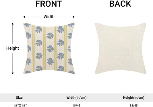 BETGINY Blue Yellow Daisy Floral Pillow Covers 18x18 Set of 2,Block Striped Flower Throw Pillows Case Outdoor Decorative Vintage Pillow Cases Farmhouse Cushion Covers for Couch Sofa Bedroom