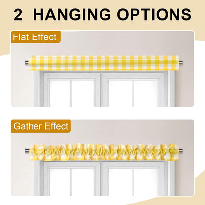 XWZO Sleeve Topper with Top Bottom Ruffle Sleeves Valances Home Décor Window Treatment Bedroom Nursery Kitchen Window Curtain Header, 58" x 5",1 Piece, Checkered-Yellow & White
