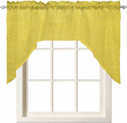 Yellow Burlap Texture Kitchen Valance Swag Window Curtain Set for Small Window 36 Inches Length, Farmhouse Vintage Yellow Rod Pocket Light Filtering Window Treatment Swag