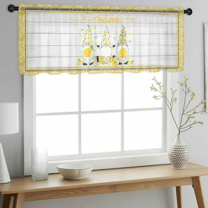 Sheer Valances for Windows Fruit Lemon Gnome Window Valances Rod Pocket Farmhouse Plants Wood Grain Window Treatment Sheer Curtains for Kitchen Living Room Bedroom Bathroom 54x18in