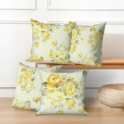 Light Yellow Flower Throw Pillow Covers 20"x20" Set of 4, Retro Floral Sofa Pillowcases for Chair Couch Bed Living Room Office Car Garden Patio Farmhouse Indoor Outdoor Decorative
