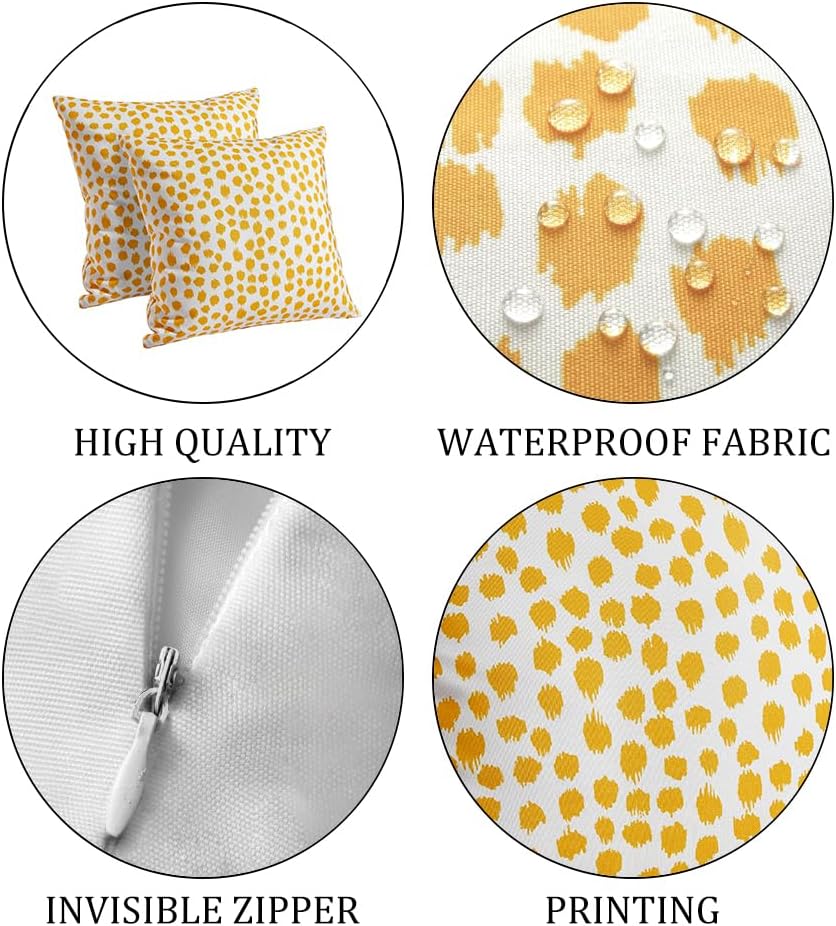 Allorry Outdoor Pillow Covers 18x18 Set of 2 Boho Design Yellow Polka Dot Decorations Pillows Summer Outdoor Waterproof Patio Furniture Garden Porch Sofa Bed Cushion Covers Home Decor JB001-A18