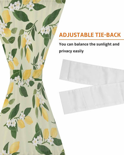 Lemons Leaves French Door Curtain, Summer Fruits Floral Botanical Yellow 25W X 40L Sheer Door Curtains for Doors Windows, Rod Pocket Sidelight Curtains for Front Sliding Doors with Tieback