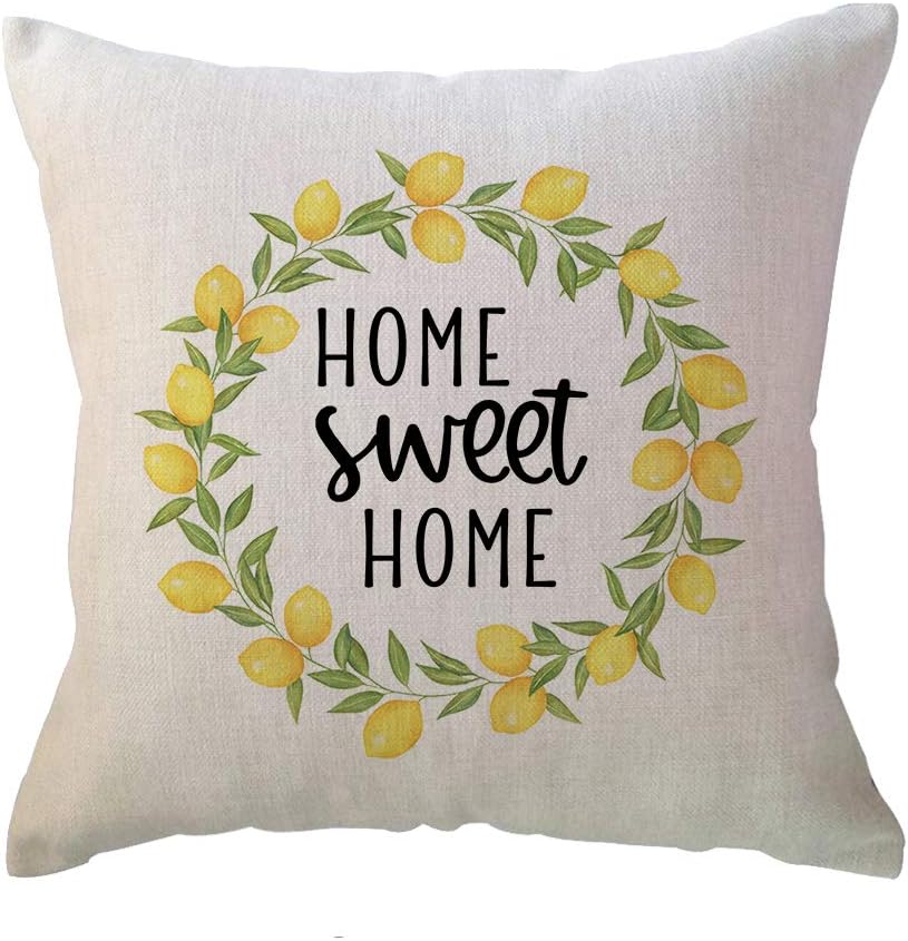 ULOVE LOVE YOURSELF Farm Fresh Lemons Throw Pillow Case Summer Farmhouse Decor Pillow Case Lemon Wreath/Lemon Truck/Lemon Yellow Decorative Cushion Cover 18 x 18 Inch,Set of 4