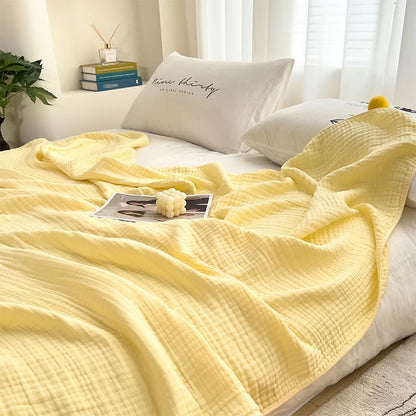 100% Cotton Muslin Throw Blanket,6-Layer Lightweight and Breathable Blanket, Luxuriously Soft Gauze Throws for Couch Bed Sofa, Ideal Gift Choice,Yellow,80x90 inch