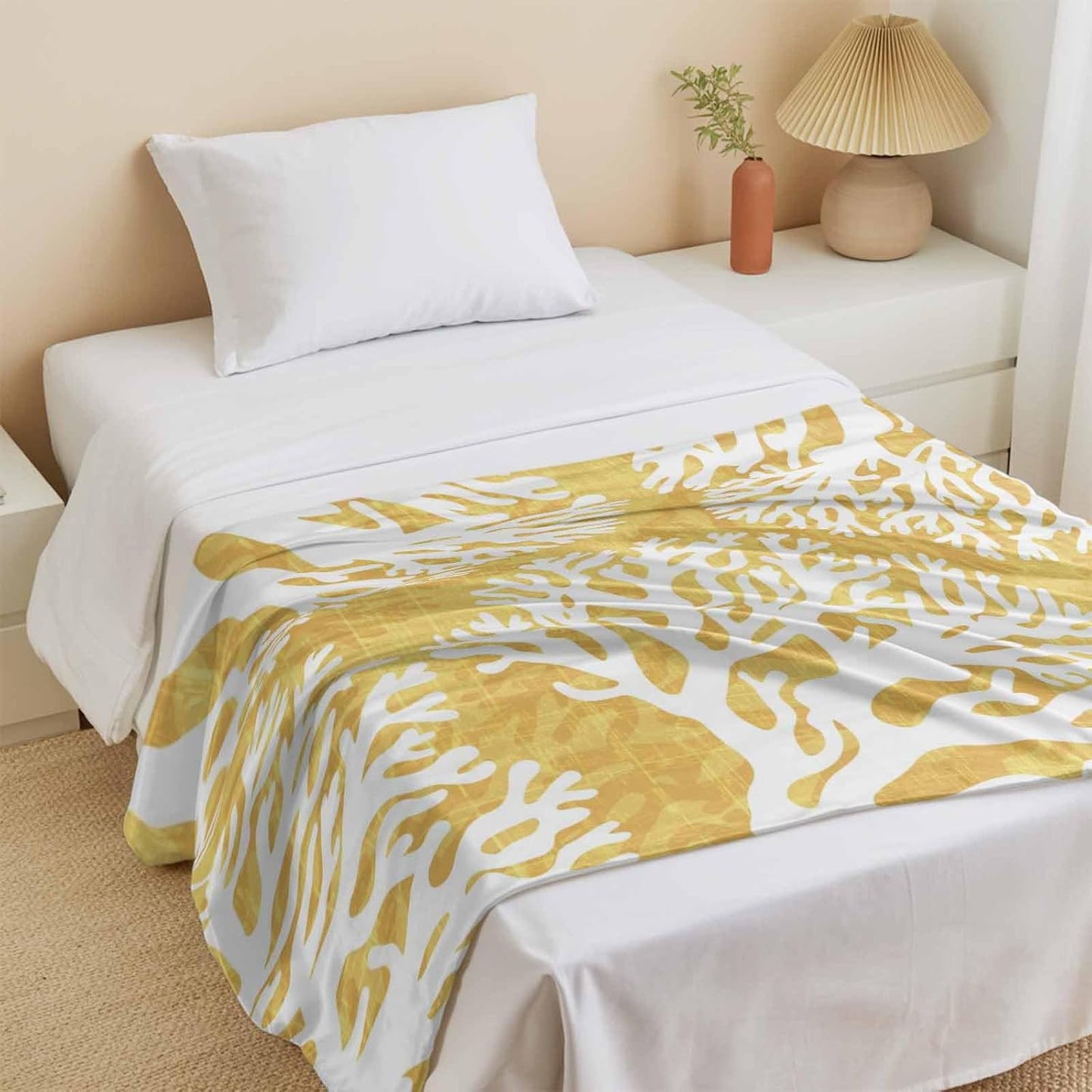 Cooling Blanket for Hot Sleepers, Yellow Coral Coastal Lightweight Breathable Summer Blanket, White Summer Beach Ocean Seaside Double-Side Cool Throw Blankets for Sleeping Travel, 40"x60"