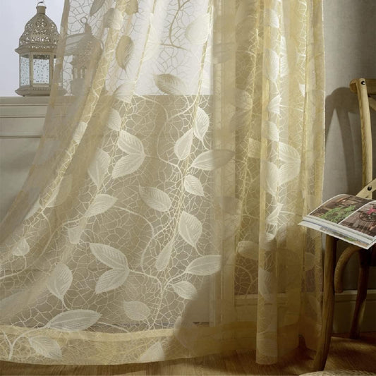 HooHero Gorgeous Sheer Curtains Voile Curtain Rod Pocket Floral Pattern Jacquard Design Lace Tulle Panel for Living Dining Room Bedroom Kitchen(1 Panel, W 52 x L 72 inch, Yellow)