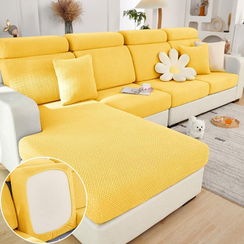 Magic Sofa Couch Covers Soothing Home Sofa Cushion Covers Universal Sofa Covers Washable Stretch Slipcovers for Sectional Sofa (Lemon Yellow,Large Triple Seat Cover)
