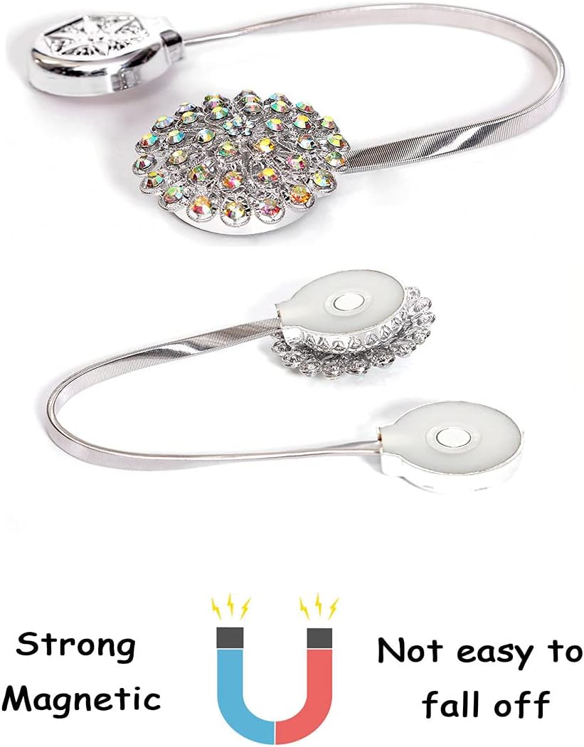 Magnetic Tiebacks for Curtains, 2 Pack Sparkling Crystal Flower Curtain Tiebacks Curtain Buckle Clips with High-Elastic Spring Wire for Home Office Decoration (Yellow & White)