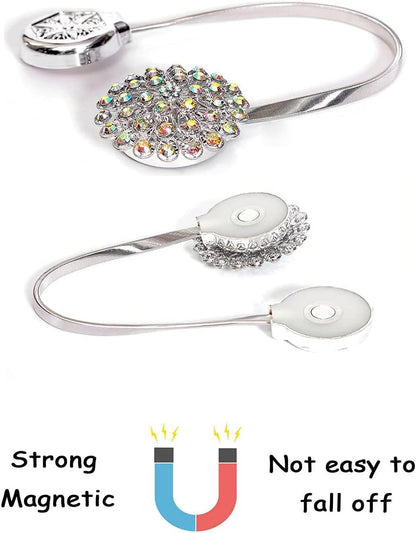 Magnetic Tiebacks for Curtains, 2 Pack Sparkling Crystal Flower Curtain Tiebacks Curtain Buckle Clips with High-Elastic Spring Wire for Home Office Decoration (Yellow & White)