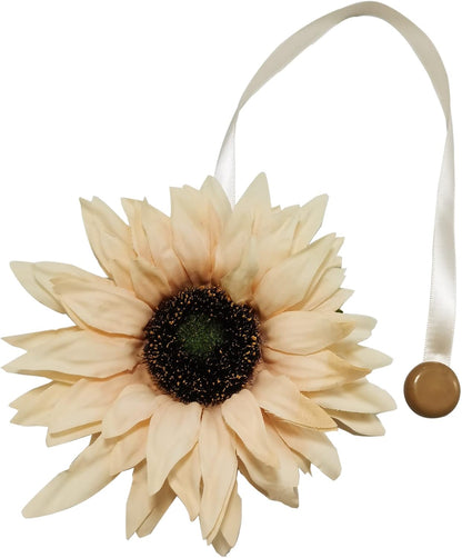 2 Pieces Magnetic Curtain Tieback Large Sunflower Decorative Tie Back Clips Window Drape Magnetic Button Tiebacks Holdbacks Rope for Girl Home Office Bathroom (Light Yellow, 2)