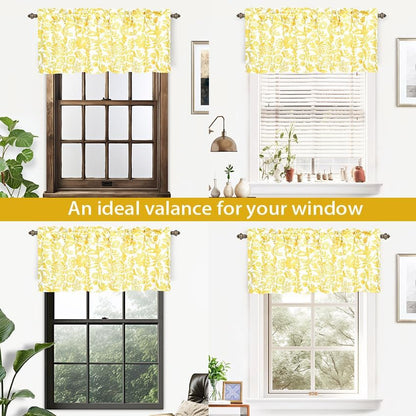 DriftAway Julia Watercolor Blooming Flower Floral Lined Thermal Insulated Window Curtain Valance Rod Pocket 52 Inch by 18 Inch Plus 2 Inch Header Yellow 1 Pack