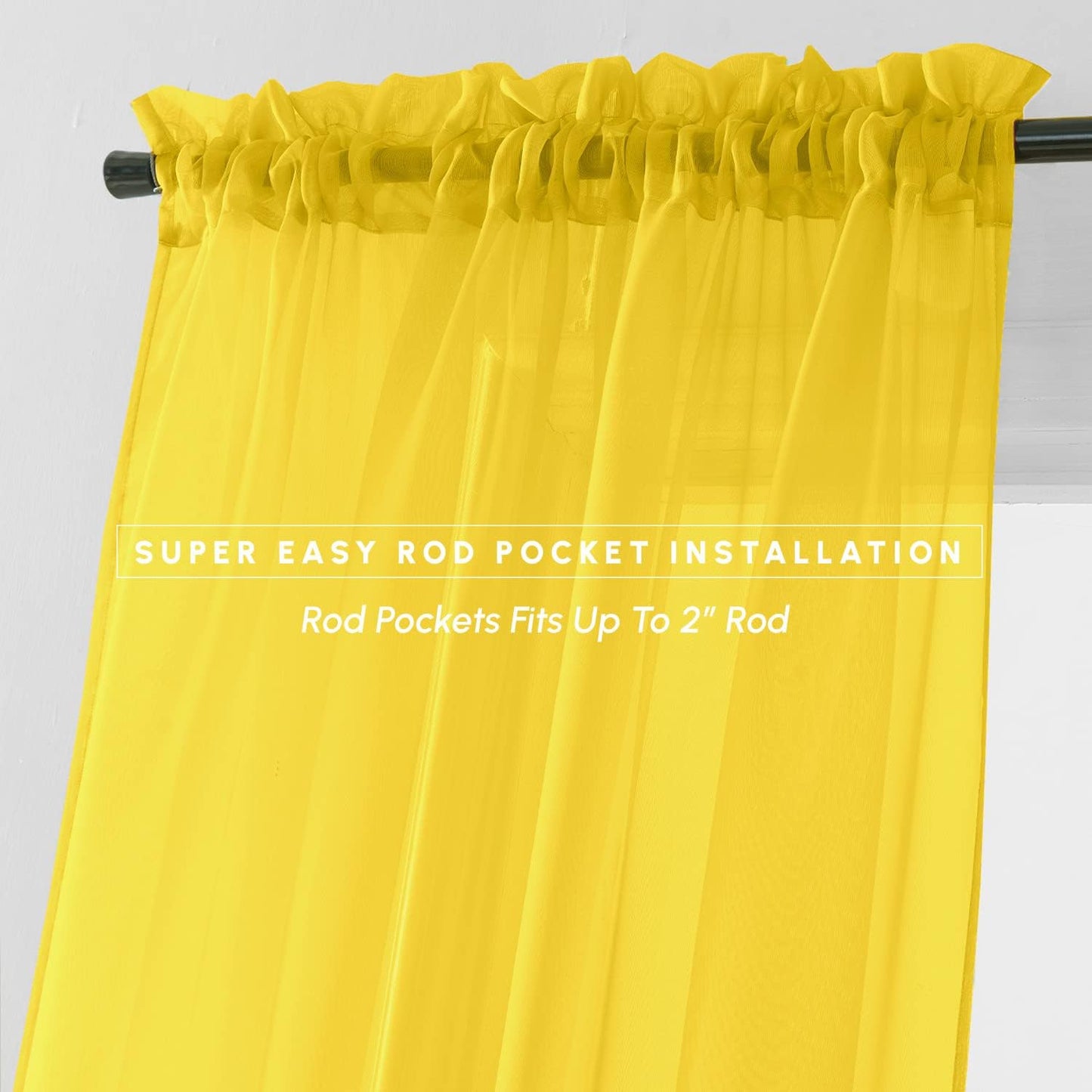 Elegant Comfort 2-Piece Sheer Panel with 2inch Rod Pocket - Window Curtains 40-inch Width X 84-inch Length, Neon Yellow