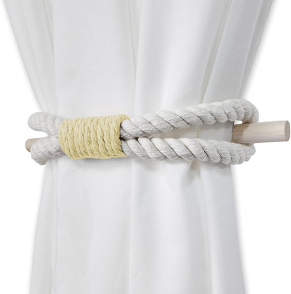 Curtain Tiebacks Rustic Holdbacks for Drapes, Farmhouse Tie Backs for Curtains, Cotton Rope with Wood Club, Natural Boho Decor Shabby Chic Drapery Holder, Pack-2, Yellow