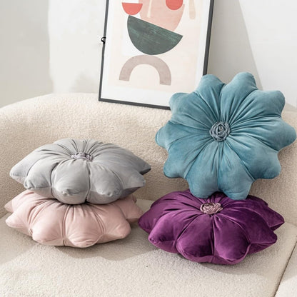 Flower Pillow Cushion Round Decorative Throw Pillow 15.7 Velvet Flower Shaped Pillow for Sofa Couch Vanity Chair Bed (Yellow)