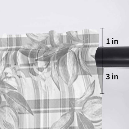 Hand Painted Sheer Curtain 18 Inch Long Summer Lemon Flowers Grey Plaid Light Filtering Rod Pocket Voile Curtain Valance for Bedroom Kitchen Cafe Window 54" W x 18" L