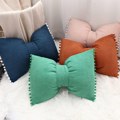 14x20 Decorative Throw Pillow Covers with Pom Poms Bow Velvet Pillow Cases for Room Bed Sofa Couch Yellow x2