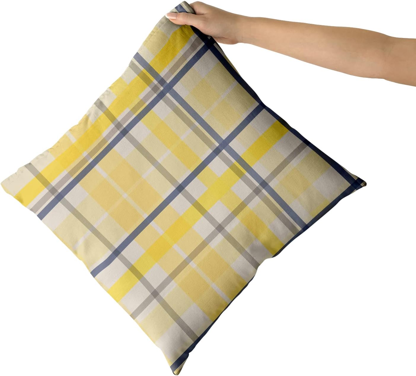Yellow Navy Blue Pillow Covers 18x18 Set of 2 Light Yellow Grey Buffalo Plaid Decorative Throw Pillows Spring Summer Decorations Pillowcase Cotton Square Cushion Cover Decor for Home Couch Bed Soft