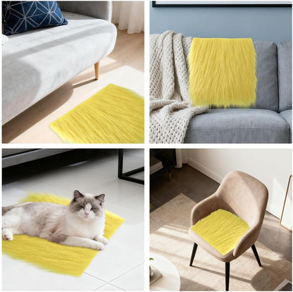 Faux Fur Fabric Fake Fluffy Fuzzy Fabrics Faux Fur for Crafts Square Shaggy Fur Patches for Halloween Christmas Costume Decorations Chair Cover Seat Cushion Pad DIY Craft Supplies 10 x 10 Inch Yellow