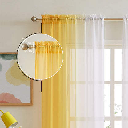 Ombre Faux Linen Sheer Curtains for Bedroom Living Room Rod Pocket, Privacy and Light Filtering, 2 Tone Reversible Gradient Voile Semi Window Curtains, Set of 2 Panels, Yellow, 54 x 84 Inch Length