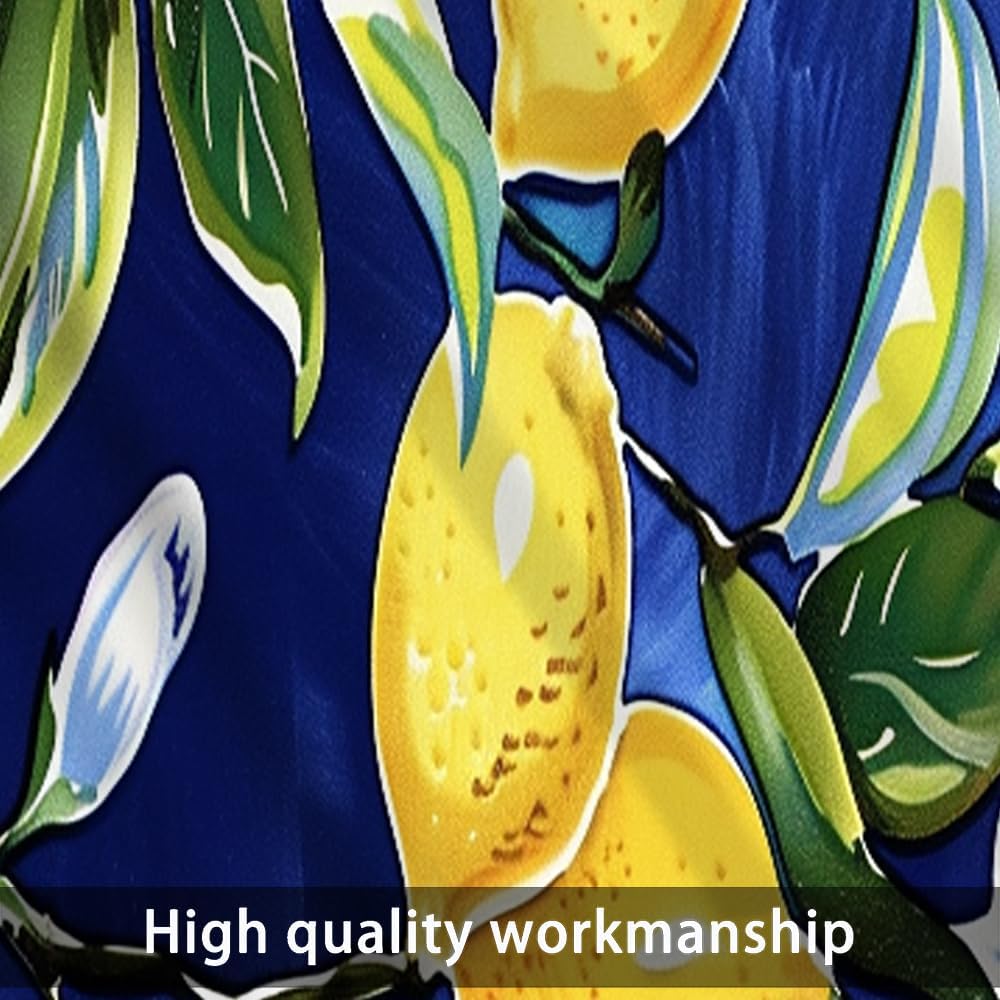 1 Panel Blue Floral Yellow Lemon Window Valances, Nature Food Fruit Window Treatment Decor Curtains Rod Pocket Valances for Kitchen/Living Room, 54" X 18"