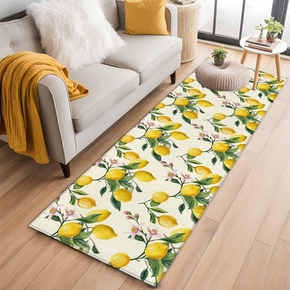 Area Rugs 2x6 for Kitchen Runner Rug, Lemons Non Slip Washable Rug Runner, Summer Botanical Yellow Fruit Leaves Flowers Low Pile Indoor Floor Carpet Mat Bathroom Rugs for Bedroom, Kids Room