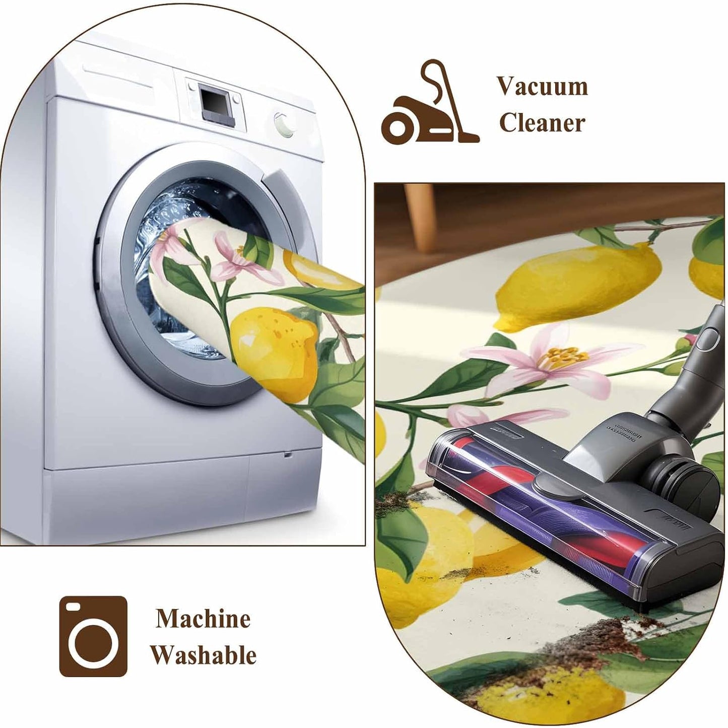 Area Rugs 2x6 for Kitchen Runner Rug, Lemons Non Slip Washable Rug Runner, Summer Botanical Yellow Fruit Leaves Flowers Low Pile Indoor Floor Carpet Mat Bathroom Rugs for Bedroom, Kids Room