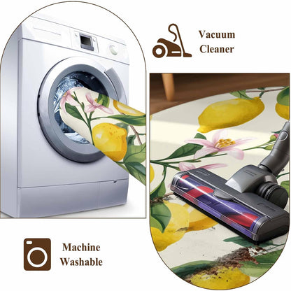 Area Rugs 2x6 for Kitchen Runner Rug, Lemons Non Slip Washable Rug Runner, Summer Botanical Yellow Fruit Leaves Flowers Low Pile Indoor Floor Carpet Mat Bathroom Rugs for Bedroom, Kids Room