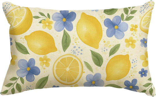 AVOIN colorlife Summer Lemon Flowers Throw Pillow Cover, 12 x 20 Inch Eucalyptus Leaves Cushion Case Decoration for Sofa Couch Holiday Seasonal Home Decor