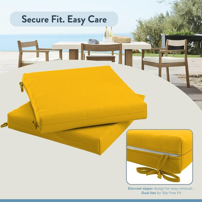 California Umbrella Outdoor Replacement Patio Chair Pad Set of 2, 18 x 18 Inch, Premium Outdoor Memory Foam, Fade Resistant, Solstice Olefin Fabric, Fabric Ties, Lemon