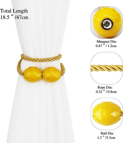 Strong Magnetic Curtain Tiebacks Yellow 2 Pack Decorative Tie Backs Outdoor Curtain Rope Tiebacks Elegant Curtain Holdbacks for Drapes