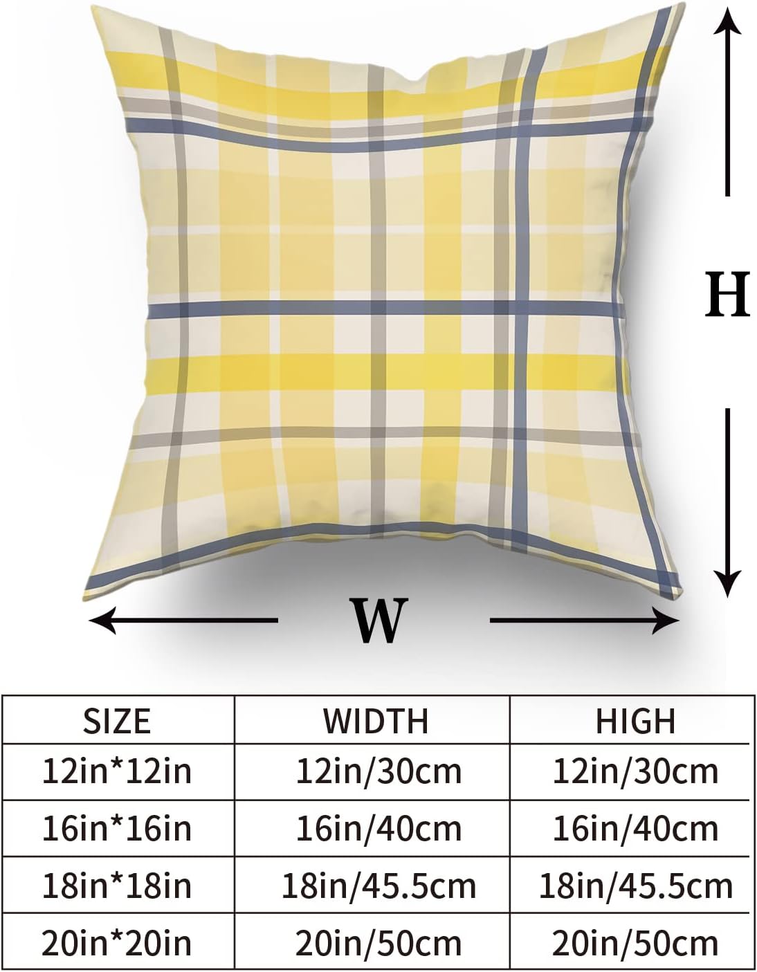 Yellow Navy Blue Pillow Covers 18x18 Set of 2 Light Yellow Grey Buffalo Plaid Decorative Throw Pillows Spring Summer Decorations Pillowcase Cotton Square Cushion Cover Decor for Home Couch Bed Soft
